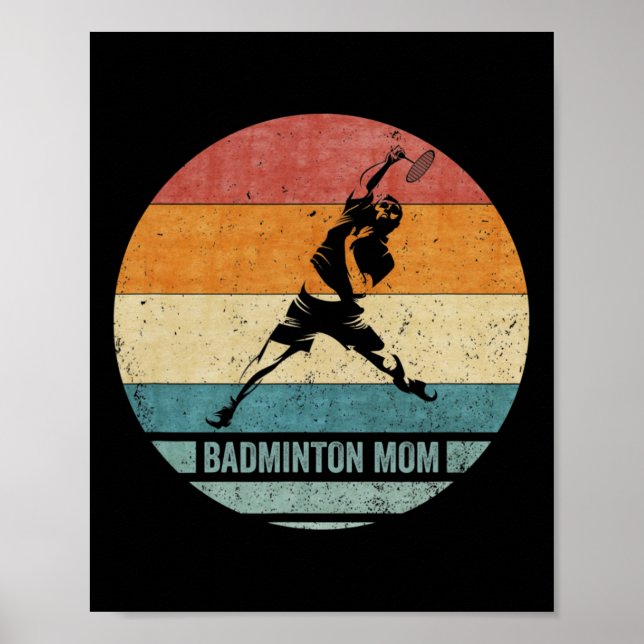 Affiche Vintage Retro Fière Badminton Maman Silhouette Sun (Devant)