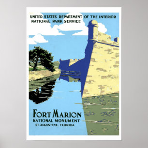 Affiche Vintage rétro Fort Marion St Augustine Voyage