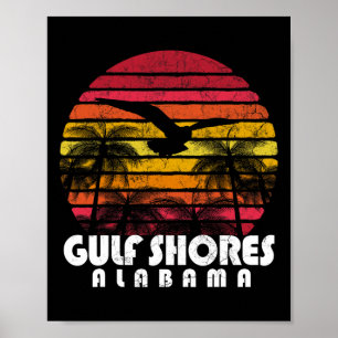 Affiche Vintage Retro Gulf Shores Al Alabama Sunset Distre