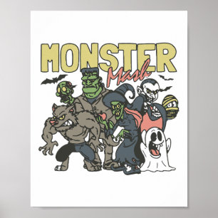 Affiche Vintage Retro Halloween Monster Mash Boo Ghost ave