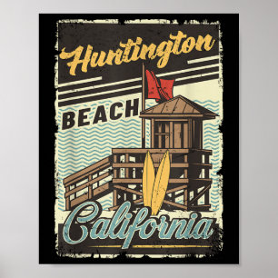 Affiche Vintage Retro Huntington Beach California Sunset S