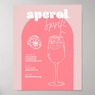Affiche Vintage Retro Inspiré Aperol Spritz Recette rose