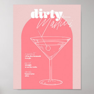 Affiche Vintage Retro Inspiré Dirty Martini Recette rose a