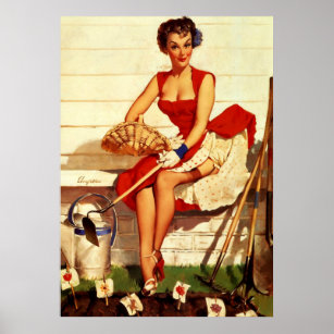 Affiche Vintage Retro Jardinage Pin Up Girl