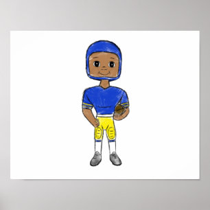 Affiche vintage retro joueur de football bleu jaune simple