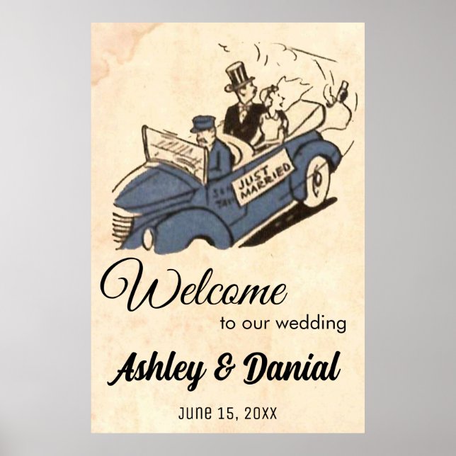 Affiche Vintage Retro Just Married Couple Rustic Wedding (Devant)