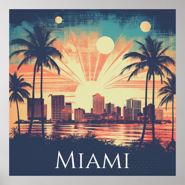 Affiche Vintage Retro Miami Florida Sunrise Travel  (Devant)