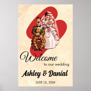 Affiche Vintage Retro Romantic Bride Groom Rustic Wedding