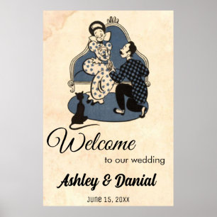 Affiche Vintage Retro Romantique Proposition Vieux Mariage