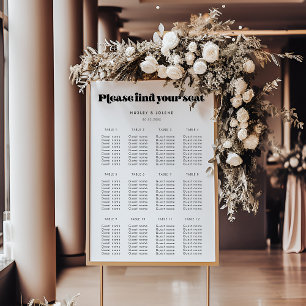 Affiche Vintage retro script wedding seating chart