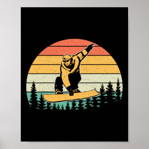 Affiche Vintage Retro Snowboardeur Silhouette Snowboard