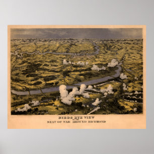 Affiche Vintage Richmond VA Civil War Battlefields Map