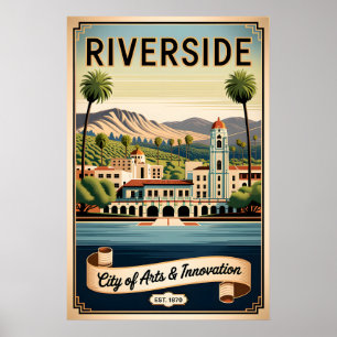 Affiche Vintage Riverside Californie Ville des Arts Rétro