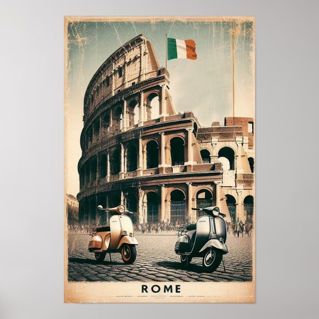 Affiche Vintage Rome Vespa et Colisée (Devant)