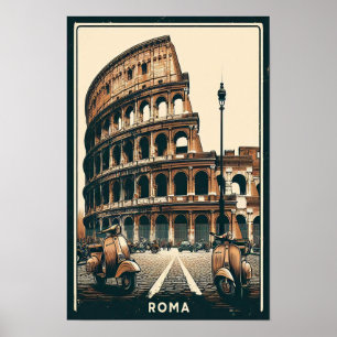 Affiche Vintage Rome Vespa et Colisée