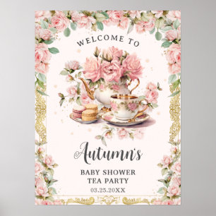Affiche Vintage Rose Floral High Tea Fête des mariées bébé
