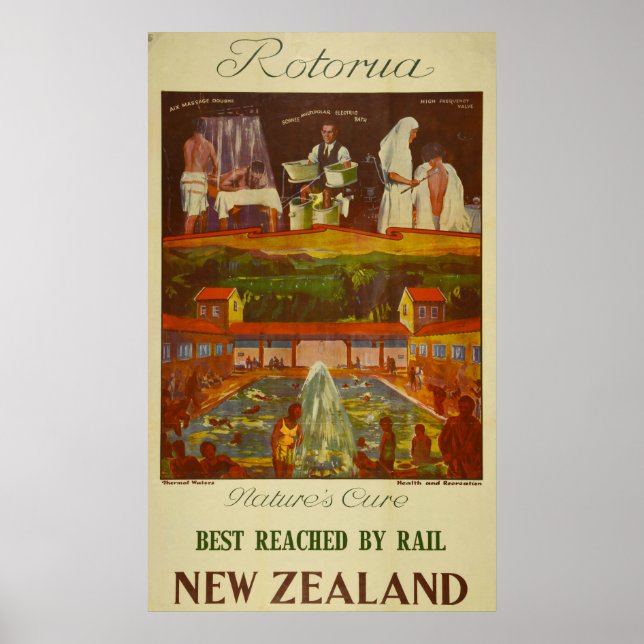Affiche Vintage Rotorua New Zealand Travel (Devant)