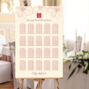 Affiche Vintage rouge beige floral chinois mariage