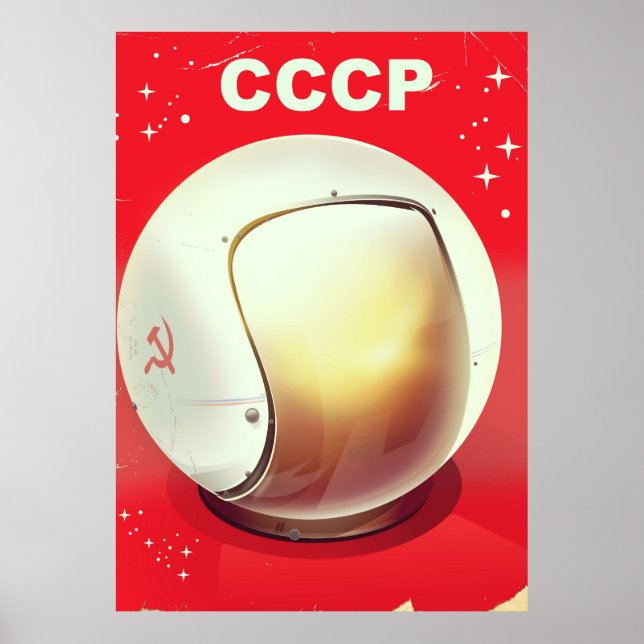 affiche vintage rouge de l'espace soviétique CCCP (Devant)