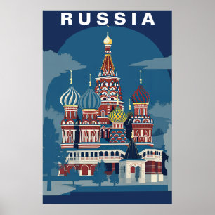 Affiche Vintage Russie Rétro Coupoles de Cathédrale 