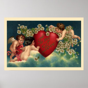 Affiche Vintage Saint-Valentin victorien Chérubins au Para