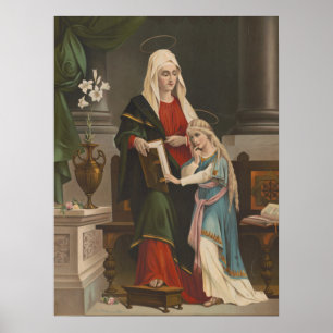 Affiche Vintage Sainte-Anne et Vierge Marie Catholique