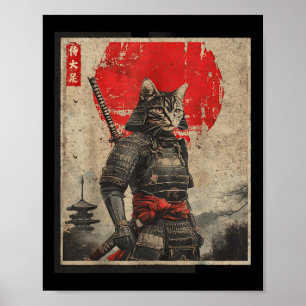 Affiche Vintage Samurai Chat Japonais Tee - shirts graphiq