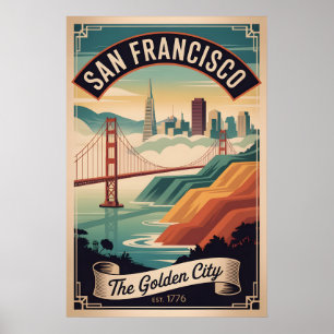 Affiche Vintage San Francisco Californie Ville Dorée Rétro