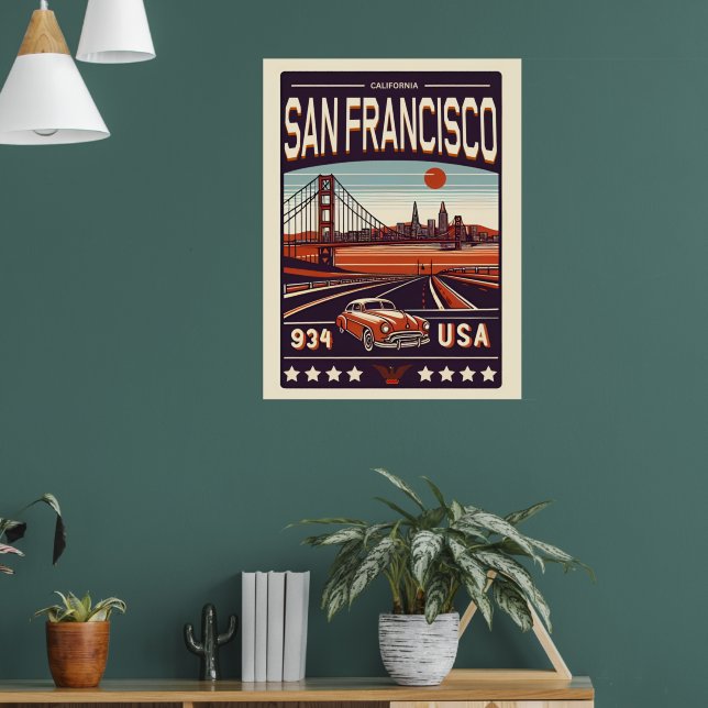 Affiche Vintage San Francisco City voiture classique, Cali (Salon 1)