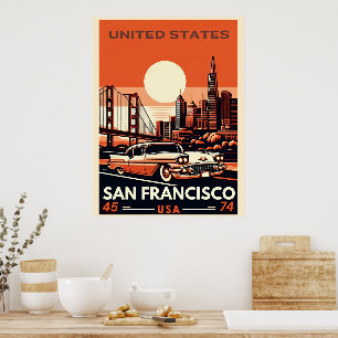 Affiche Vintage San Francisco City voiture classique, Cali