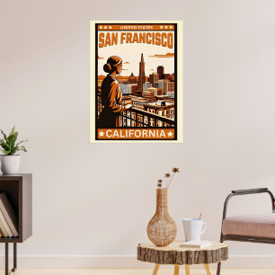 Affiche Vintage San Francisco City vue sur la Californie