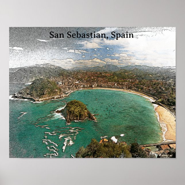 Affiche Vintage San Sebastian Espagne Voyage (Devant)