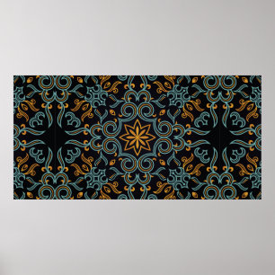 Affiche Vintage sans couture or et bleu motif avec art ou