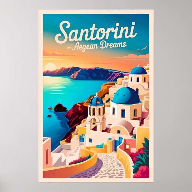 Affiche Vintage Santorini Travel - Architecture Santorin (Devant)