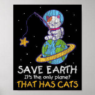 Affiche Vintage Sauver la Terre qui a chat amusant Jour de