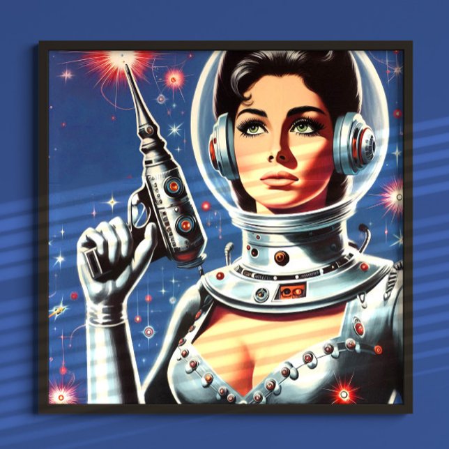 Affiche Vintage Sci-fi Astronaut Girl (Créateur téléchargé)