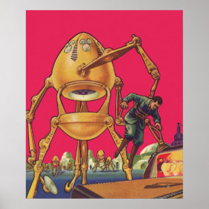 Affiche Vintage Science Fiction Alien Robot Captures Man