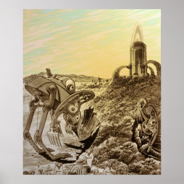 Affiche Vintage Science Fiction Aliens Planète Constructio (Devant)