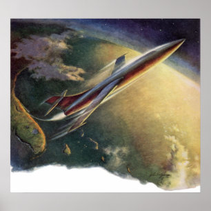 Affiche Vintage Science Fiction Spaceship Airplane Earth