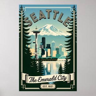 Affiche Vintage Seattle Washington Emerald City Rétro