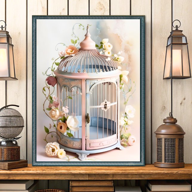 Affiche Vintage Shabby Chic Birdcage Art Mur (Créateur téléchargé)