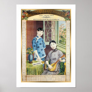 Affiche Vintage Shanghai China Bank et une femme en liesse