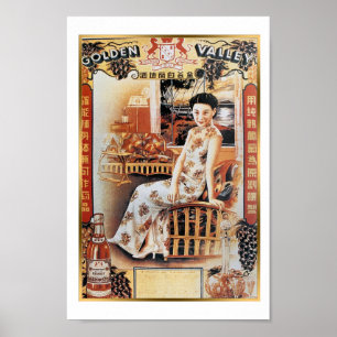 Affiche Vintage Shanghai Golden Valley Beer Ad Retro Girl