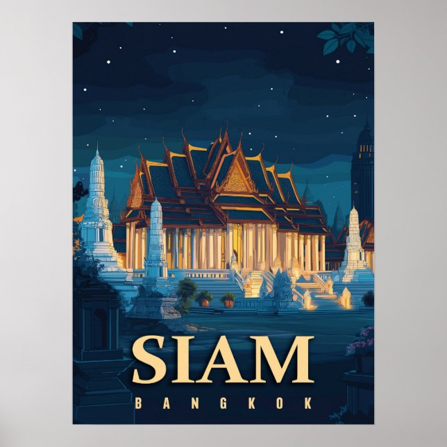 Affiche Vintage Siam Bangkok Temples Voyage (Devant)