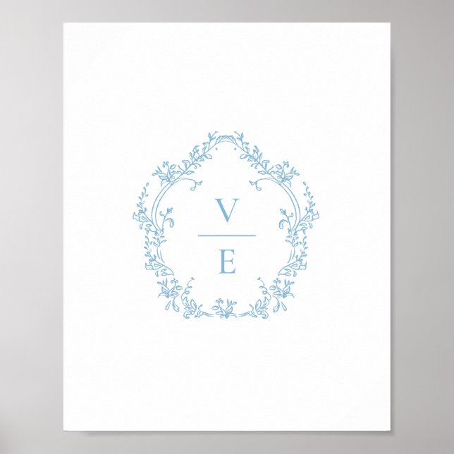 Affiche Vintage Sky Blue Monogram Wedding Crest (Devant)