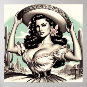 Affiche Vintage Sombrero Pin-up