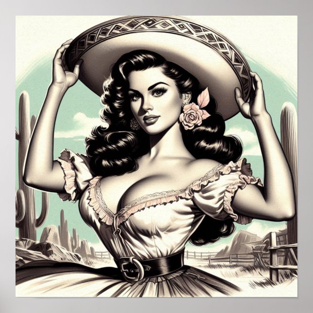 Affiche Vintage Sombrero Pin-up (Devant)