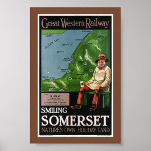 Affiche vintage Somerset souriante UK 1940