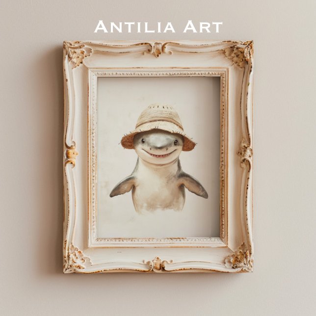 Affiche Vintage sourire requin blanc peindre Poisson marin (Créateur téléchargé)