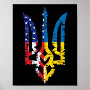 Affiche Vintage Soutien Ukraine Drapeau Américain Tr Ukrai